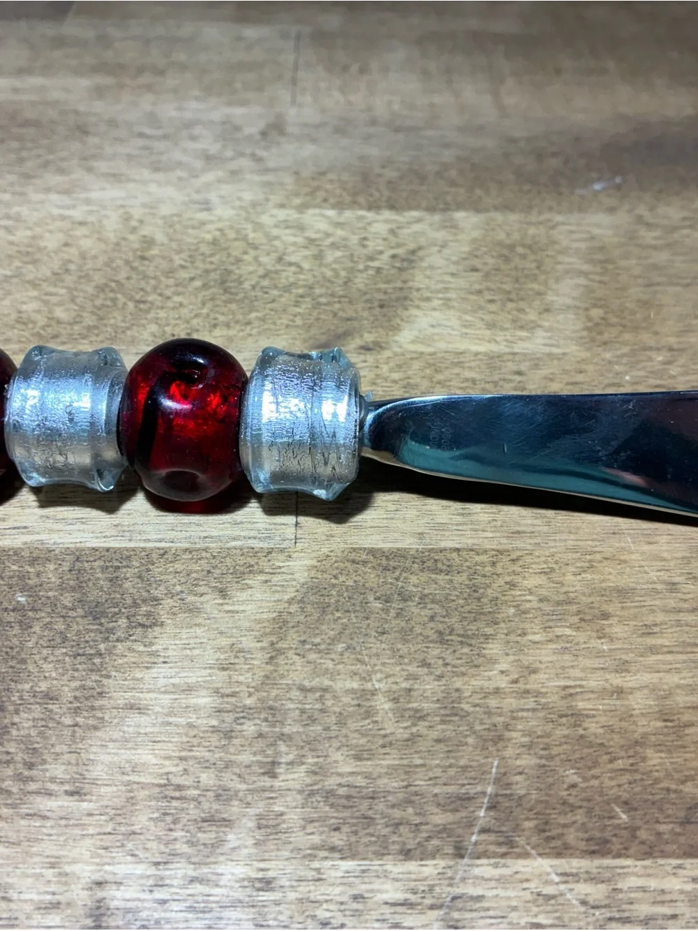 Retired Pampered Chef 2-Piece Glass Beaded Serving Set Red & Silver